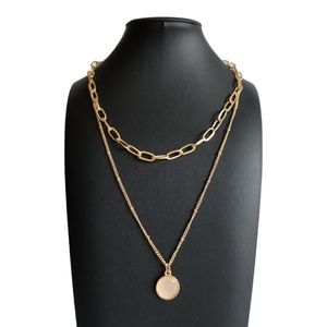 Gold Tone Double Layer Pendant Necklace